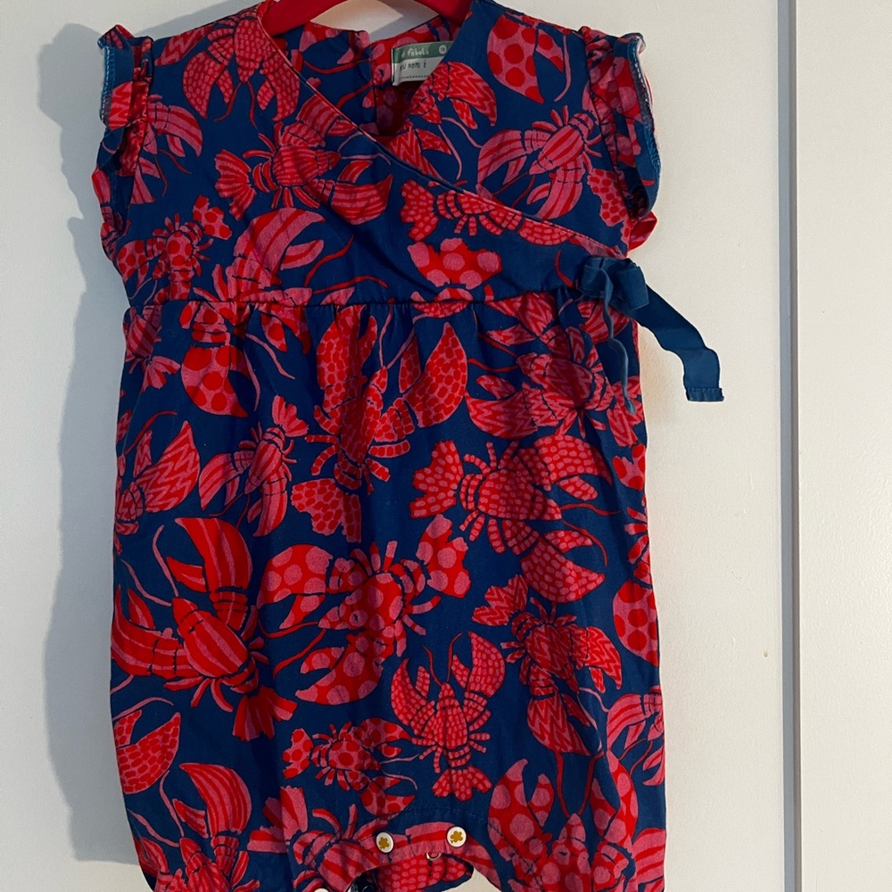Fábula (farm rio) Floral Baby Romper in Blue and Red